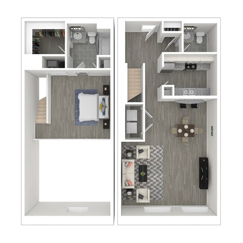 Floor plan for 1 bed, 1.5 baths, 1128 sqft